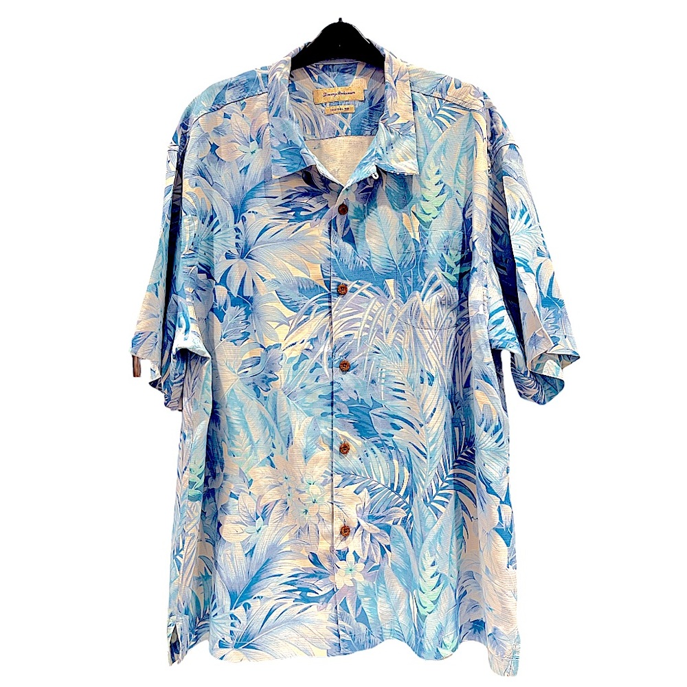 LkNew TOMMY BAHAMA 💯Silk Blue Palms Original Fit Shirt XXL